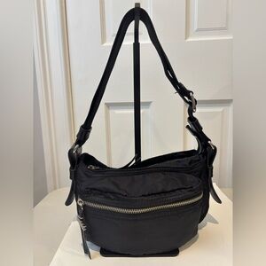 Lacoste Black Crossbody Bag, Nylon and Calf Leather, Unisex